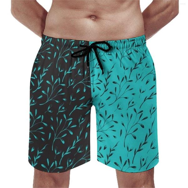 Pantaloncini da uomo Bordo bicolore Nero Foglia di vite Floreale Carino Pantaloni corti da spiaggia Uomo Grafica Corsa da surf Costume da bagno ad asciugatura rapida Regalo