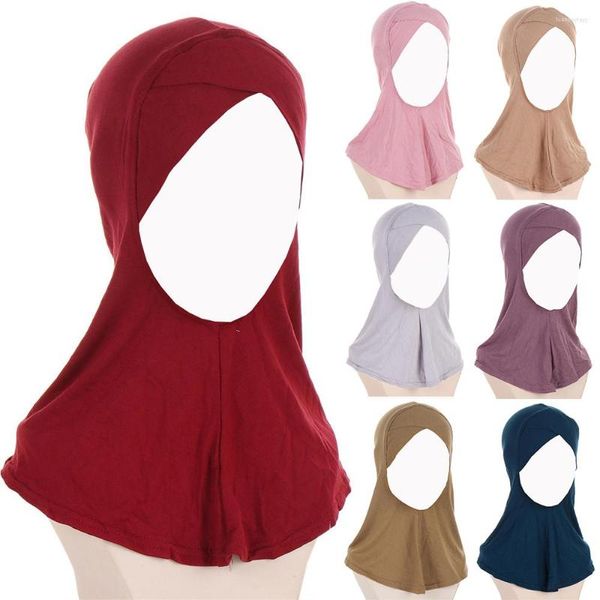 Abbigliamento etnico Tinta unita Hijab musulmano per donna Cofano Foulard Berretti Hijab islamico Croce collo Sottosciarpa Sciarpa Cappello Copricapo