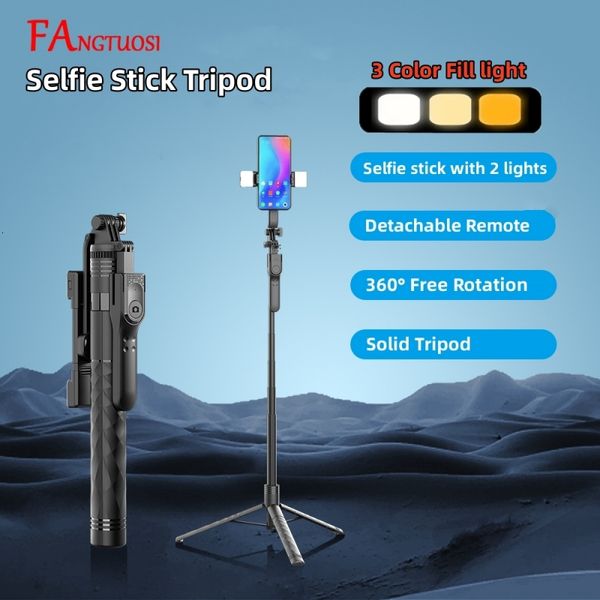 Selfie Monopods Fangtuosi 1700mm Kablosuz Selfie Stick Tripod Stand Katlanabilir Monopod Akıllı Telefonlar İçin LED Işık