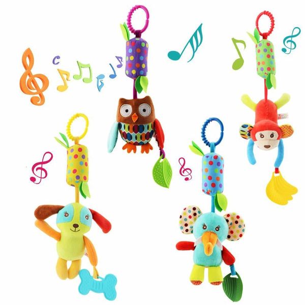 Catcles Mobiles Baby Baby pendurada chocalho enrugado de brinquedo grolinho anel de animal de pelúcia para carrinho de bebê berço de berço de berço de berço com teethe 230901