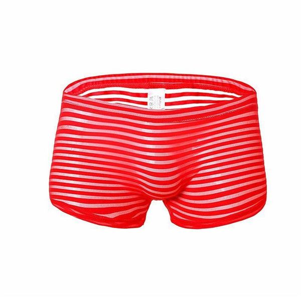 Cueca masculina listrada boxer sem costura deslizamento homme calcinha sexy transparente pênis roupa interior respirável ver através underpants2556