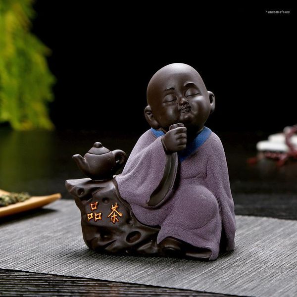 Chá animais de estimação criativo ornamentos areia roxa suportável pequeno monge poesia vinho perfumado bonito buda decoração para casa pet zen decoração