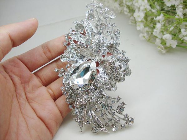 Broschen Braut Lange Blume Cluster Anhänger Brosche Pin Klarer Strass Kristall