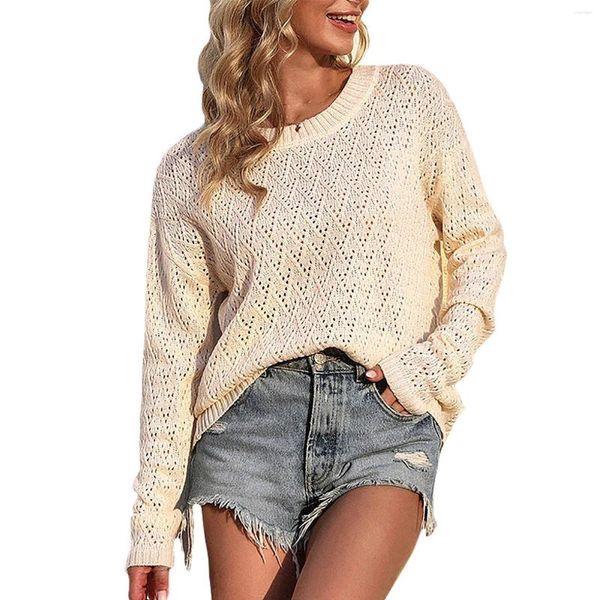 Frauen Pullover 2023 Für Damen Mode Schöne Rundhals Ausgehöhlte Lange Ärmeln Pullover Top Weibliche Kleidung Stricken Frauen Kleidung