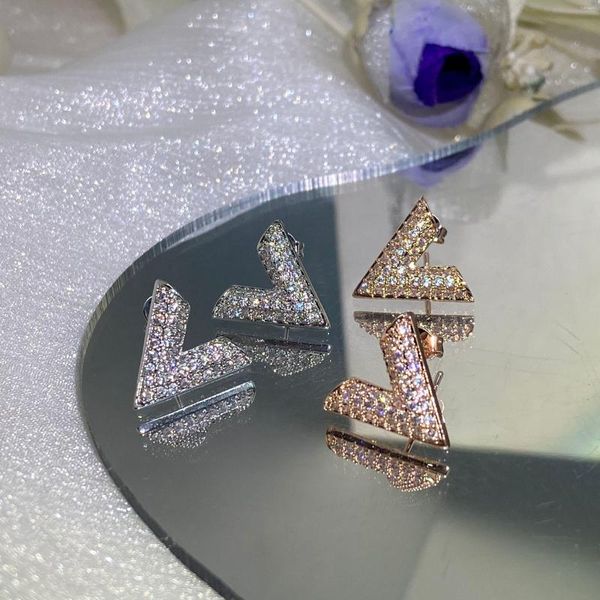 Brincos de garanhão 2023 tendência letra v forma brinco de diamante completo para mulheres cristal zircon s925 prata noivado dia dos namorados presente jóias