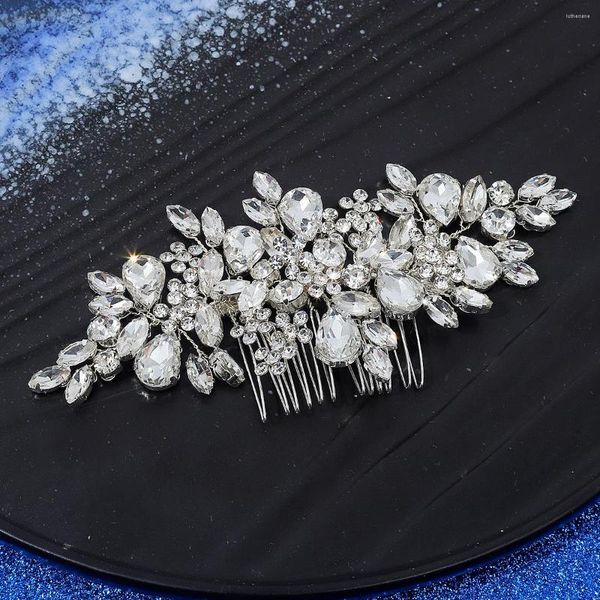 Grampos de cabelo cor prata pente pino clipe cristal strass cabeça peça para noivas damas de honra acessórios de casamento jóias de noiva