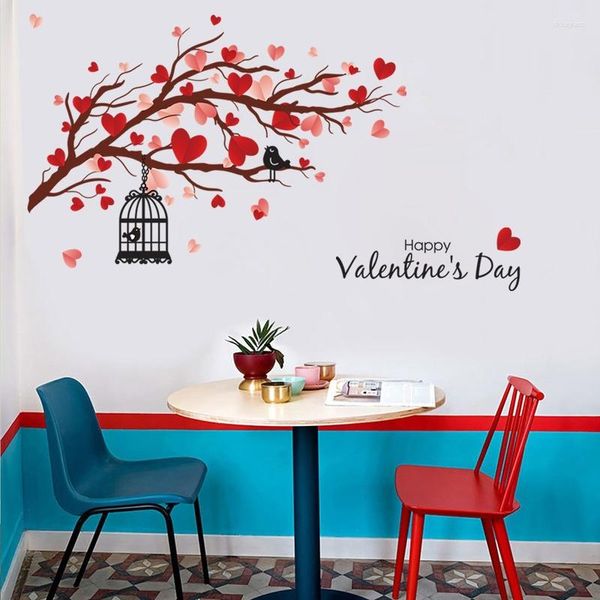 Adesivos de parede Amor vermelho ramo de árvore pássaro adesivo quarto decoração arte mural decalques diy auto adesivo papel de parede presente do dia dos namorados