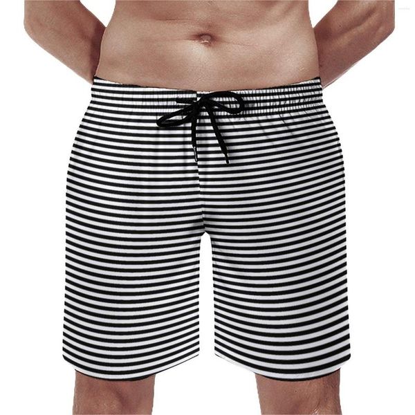 Мужские шорты с горизонтальной линией, летние черно-белые полоски, забавные пляжные шорты, спортивные быстросохнущие дизайнерские плавки