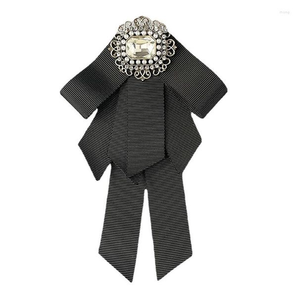 Broches de tecido vintage laço broche fita preto e branco pérola cristal colar pinos para mulheres estilo faculdade jóias acessórios