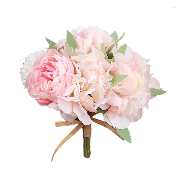 Dekoratif Çiçekler 1 Bundle 8 Baş Yapay Gül Hidrangea Buket İpek Gelin Handholing Düğün Ev Dekor