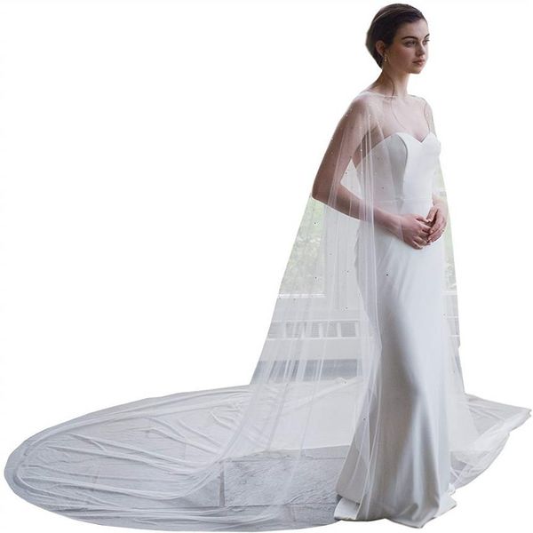 Elegante tulle da sposa mantello in pizzo con perline 3M mantelle da sposa giacca da sposa involucri da sposa da sposa mantello mantello veli215O