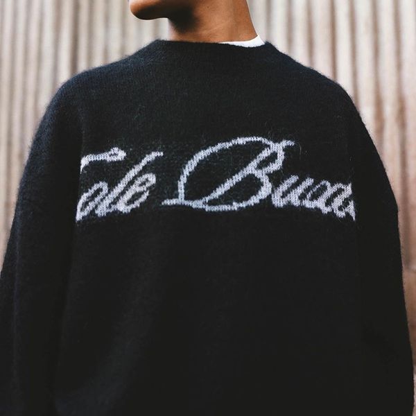 Suéter de malha com gola redonda, preto, azul, casual, grande, masculino, feminino, hip hop, streetwear mg230272