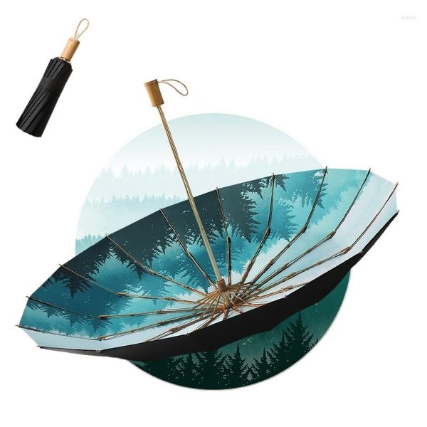 Зонты тройной складной 16 костяной ручной открытый солнцезащитный зонт от солнца и дождя двойного назначения ретро-арт солнцезащитный козырек подарочный зонтик от солнца УФ