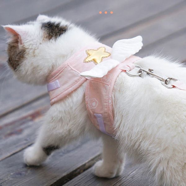 Collari per cani Guinzagli 1 Set Pettorina per cani e gatti Set guinzaglio Accessori per animali domestici Kawaii Angel Wing Vest Pettorina per cani Gatti Personalizzata Kitten Puppy Supplies 230904