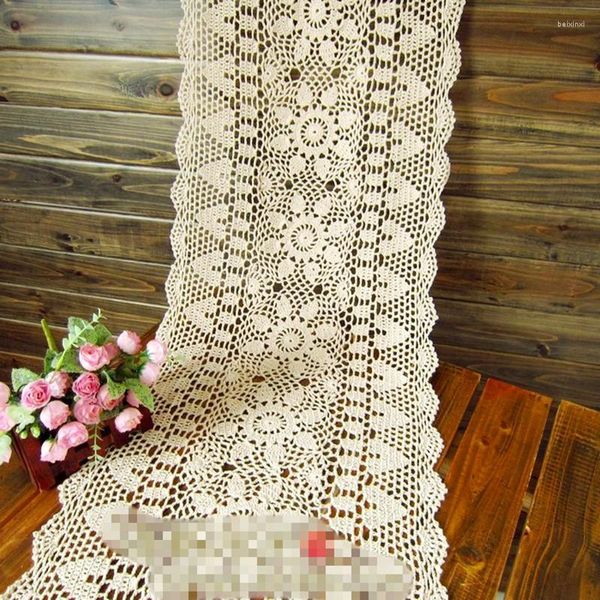 Corredor de mesa de algodão vintage feito à mão guardanapos de crochê pano branco bege