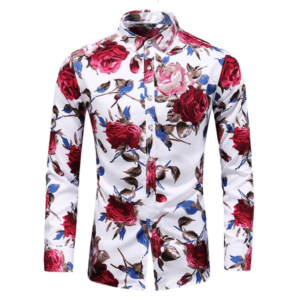 Camisas casuales para hombres Moda Flor Impreso Camisa para hombres Casual Tallas grandes Camisas de manga larga Hombre Slim Fit Camisa de oficina para hombre M-7XL 230904