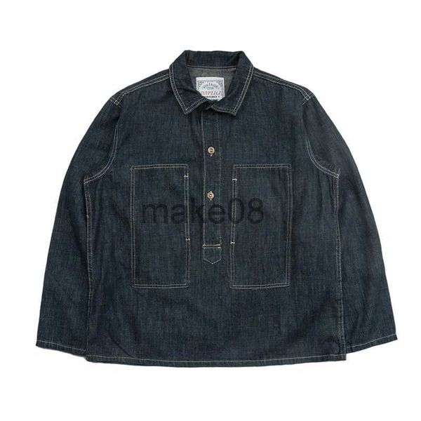 Мужские куртки 1920-х годов, винтажная армия США, весна-лето, синяя джинсовая рабочая форма, свободный пуловер, рубашка-куртка J230904