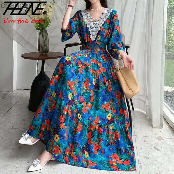 Vestidos casuais básicos maxi longo vestido de renda mulheres verão roupas indianas vestidos para mujer robe boêmio algodão floral praia estilo coreano casual lst230904