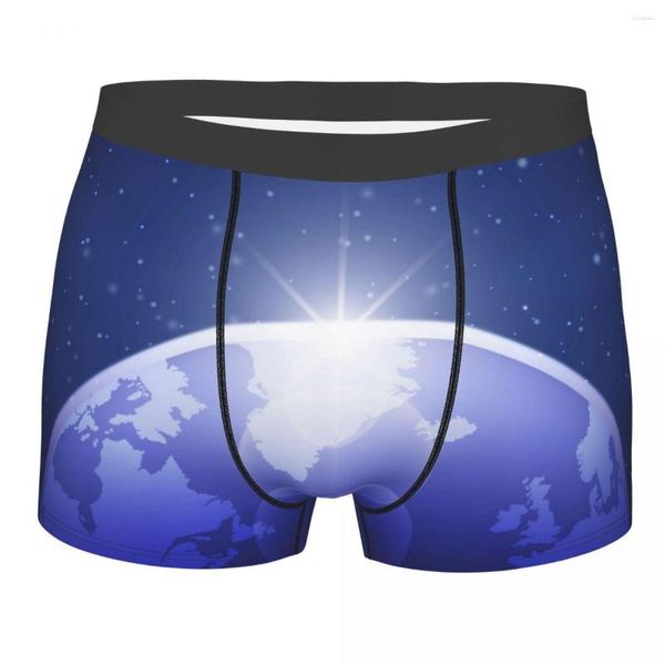 Cuecas boxer homens roupa interior calcinha masculina noite planeta terra shorts confortáveis homme