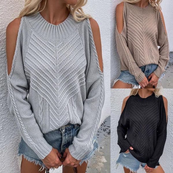 Kadın Sweaters Kadınlar Omuz Kazak Kapalı Gevşek Fit Bayanlar Uzun Kollu Büyük Boy