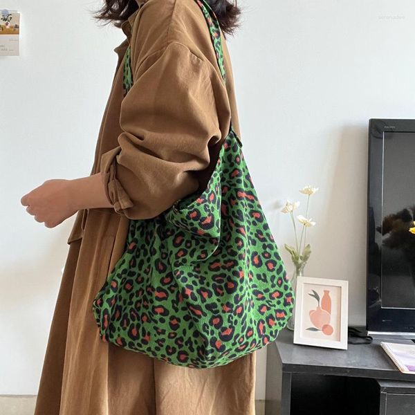 Abendtaschen Korean Chic Große Casual Einkaufstasche Grün Leopard Schulter Damen Cord 2023 Einkaufen Bolsa Mujer