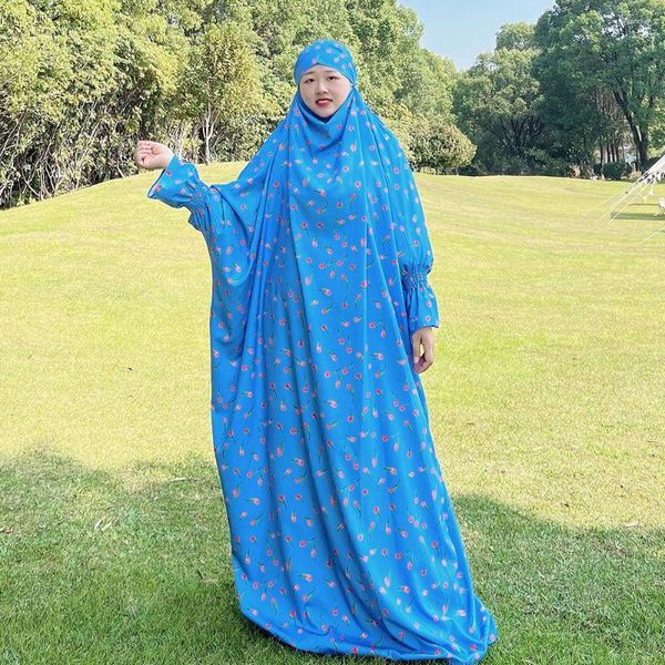 Abbigliamento etnico Musulmano Dubai Turchia Abito stampato Abito Eid Con cappuccio Hijab Preghiera Abito Ramadan Abaya Abiti islamici Arabo Caftano in testa