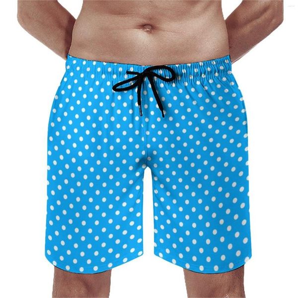 Herren-Shorts, blaues und weißes Polka-Dot-Brett, Sommer-Spots-Druck, klassische Strand-Shorts, Mann, Surfen, schnell trocknend, grafische Badehose