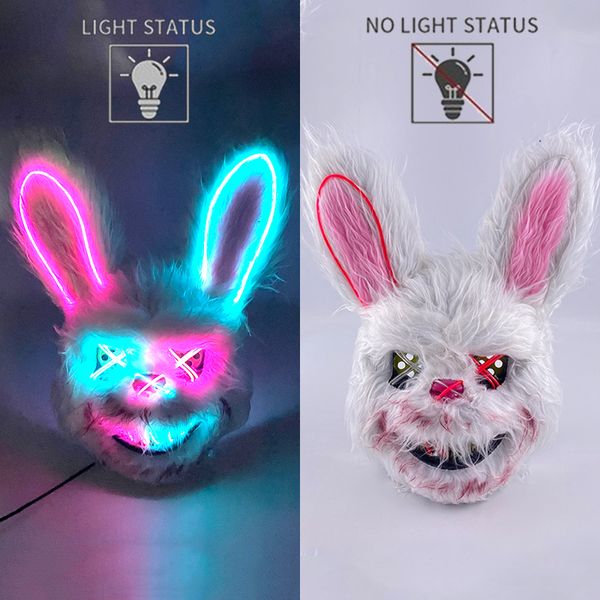 Maschere per feste LED Maschera illuminante Coniglio insanguinato Cosplay Halloween Horror Killer Masque Spaventoso Abito per adulti Costumi Puntelli Full Face 230901