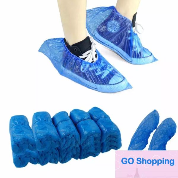 Classico 100 pezzi copriscarpe usa e getta copriscarpe usa e getta in plastica spessa per esterni giornata di pioggia tappeto per pulizia copriscarpe copriscarpe impermeabili blu