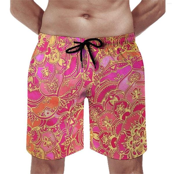 Homens Shorts Board Barroco Floral Engraçado Troncos de Natação Mandala Arte Impressão Homens Secagem Rápida Surf Alta Qualidade Praia Calças Curtas