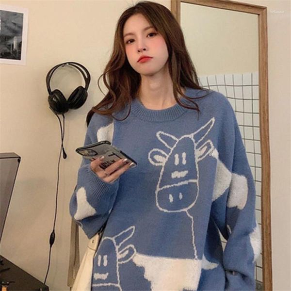 Frauen Pullover Lose Weibliche Übergroßen Sweatshirt Koreanische Kuh Schöne Frühling Langarm Pullover Mädchen Streetwear Blau Tops