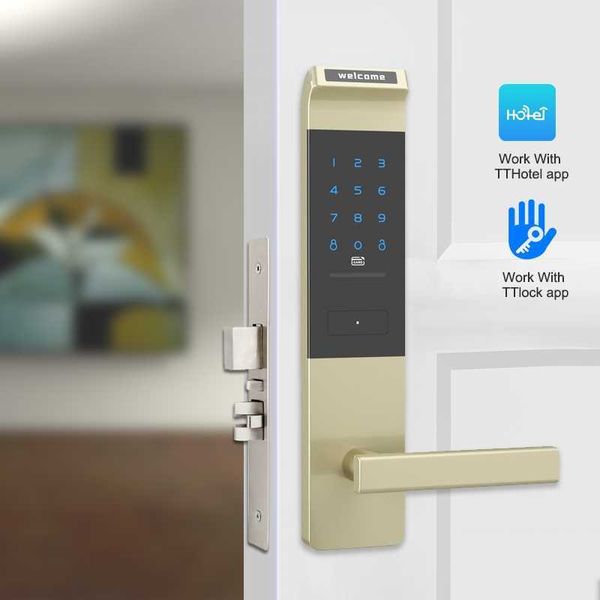 Serrature per porte Appartamento TTlock elettronico App Sicurezza wireless Keyless Smart Passcode Serratura per porta con lettore di schede RFID HKD230903