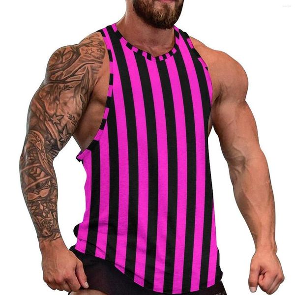 Canotte da uomo Canotte estive a righe verticali Rosa e nero Allenamento da uomo Design Abbigliamento sportivo Camicie senza maniche Grandi dimensioni 4XL 5XL