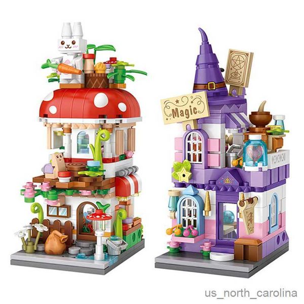 Blöcke Stadt Straße Bausteine Cartoon Pilz Haus Magisches Haus Schloss Modell Zusammengebaut Ziegel DIY Kinder Spielzeug Geschenke R230907