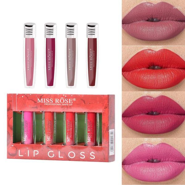 Lip Gloss Plump Maquiagem Nonfading Matte Batons 4 PCS Conjunto de presente de batom de longa duração à prova d'água para