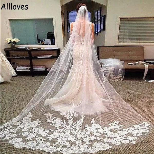 Veli da sposa applicati in pizzo glamour Copricapo Bianco Avorio 3 metri di lunghezza Tulle Velo da sposa a uno strato per accessori per capelli da sposa 2258