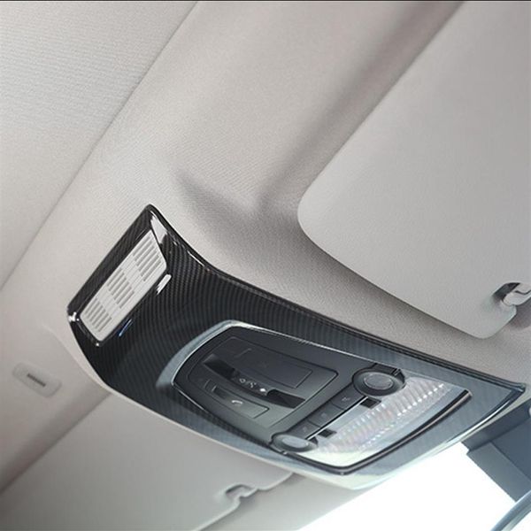 Decorazione della cornice della luce di lettura del tetto dell'auto in stile fibra di carbonio per BMW X3 F25 X4 F26 2014-17 ABS Interno della cupola della lampada Trim Decals271N