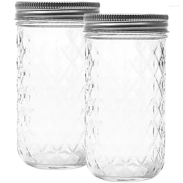 Garrafas de armazenamento 2 pçs frascos de vidro transparente recipientes boca larga tampa dispensadores tampa de alumínio claro casa viagem cozinha