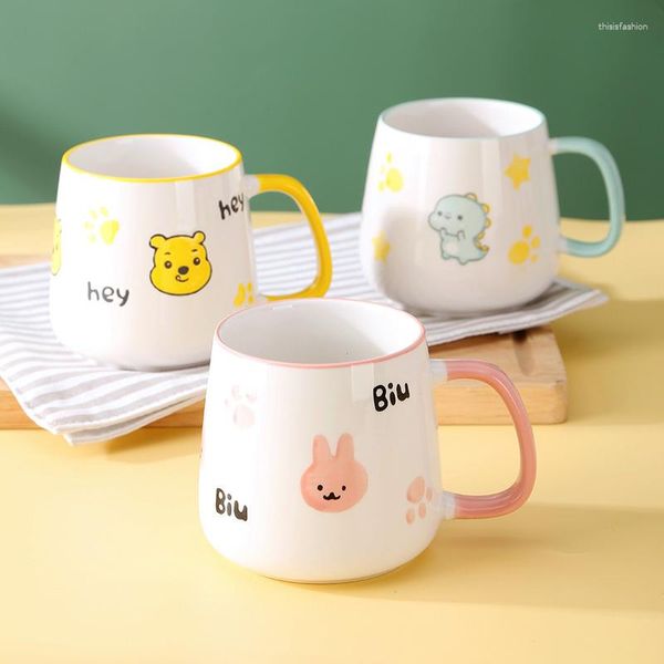 Canecas Mão Desenhada Dos Desenhos Animados Caneca Na Moda Kawaii Urso Padrão Cerâmica Garrafa de Água Com Alça Home Office Coffee Cup Feriado Casal Presente