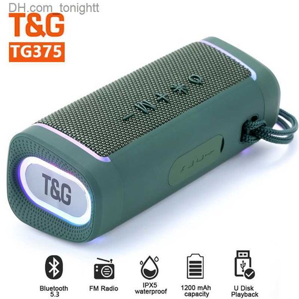 Alto-falantes portáteis TG375 20W Power caixa de som Bluetooth Speaker sem fio Dual Speaker TFcard Outdoor Subwoofer RGB Luzes coloridas com rádio FM Q230904