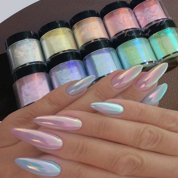 Glitter per unghie Multicolor Olografico Neon Shimmer Glitter Ice Muscle Aurora Pigmento per unghie Polvere fine Cromo Sfregamento Polvere Smalto per specchio Decorat 230904