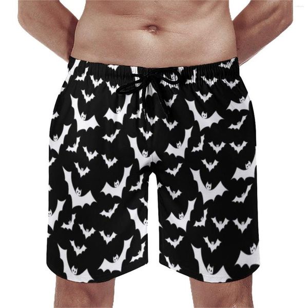 Herren Shorts Gothic Print Board Halloween Weiße Fledermäuse Hawaii Strand Muster Sport Fitness Schnell trocknende Badehose Geschenk