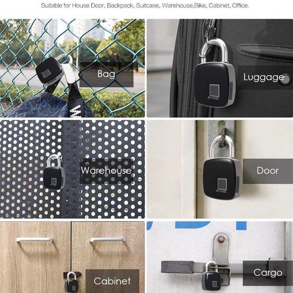 Türschlösser Tuya Fingerabdruck-Vorhängeschloss Bluetooth Smart Keyless Lock Mini tragbares biometrisches Vorhängeschloss mit USB-Aufladung für Spind Gepäck Fitnessstudio HKD230903