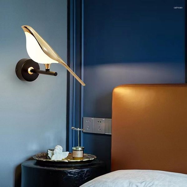 Lâmpada de parede Modern Minimalista Magpie para sala de estar TV Fundo Wallled Quarto El Bedside Bird Shape Night Light