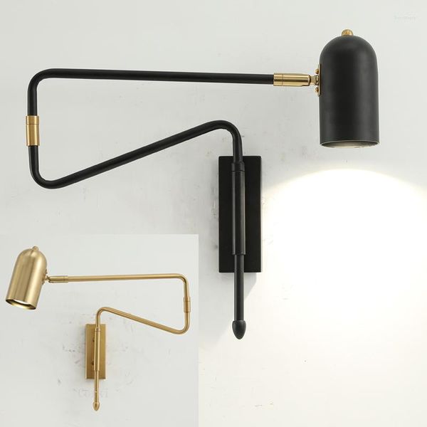 Lâmpada de parede industrial ajustável braço longo retrátil lampa nordic criativo com interruptor leitura cabeceira dobrável luminárias