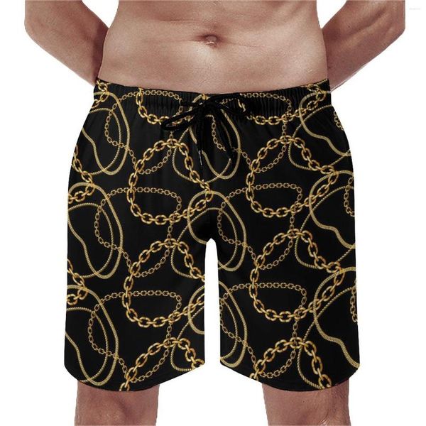 Shorts masculinos retro corrente impressão ginásio ouro link bonito praia calças curtas homem impresso esportes fitness secagem rápida troncos de natação presente idéia