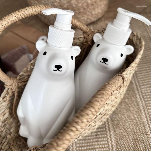 Bottiglie di stoccaggio 1Pc 450Ml Ins Style Simpatico orso polare Gel doccia a forma di sapone liquido Bottiglia di ricarica divisa per bambini Decorazione del bagno del fumetto