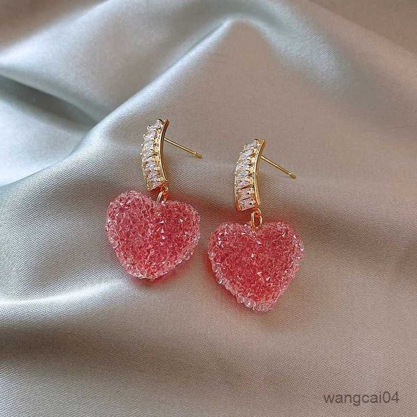 Charme Neue Ankunft Trendy Schöne Rosa Herz Baumeln Ohrringe Für Frauen Mode Nette Süße Kristall Schmuck Mädchen Geschenke R230904