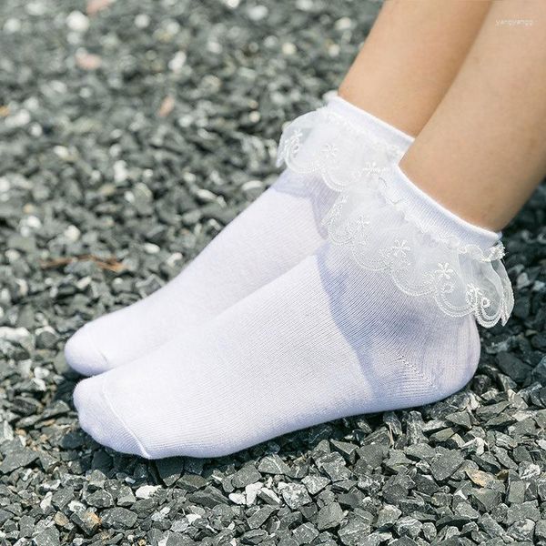 Kadınlar Çoraplar Siyah Beyaz Dantel Fırfır Fırfır Lolita Prenses Harajuku Mesh Çiçek Kenarı Pamuk Çorap Anime Cosplay Hizmetçisi Nefes Alabilir Soxs