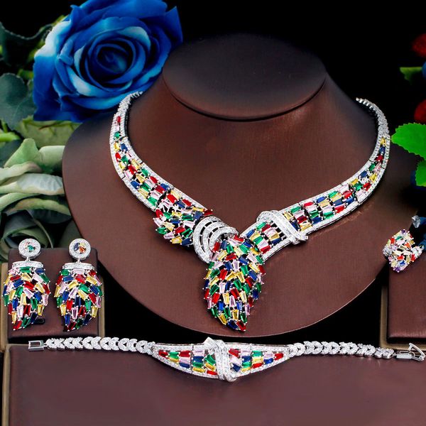 Bracelets de charme Três graças Famosa marca 4pcs multicolor cúbica zircônia de luxo nigeriano dubai jóias de banquete de casamento para mulheres TZ831 230901